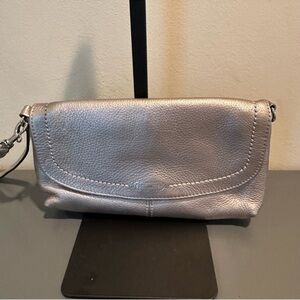 Coach Metallic Silver Leather Wristlet Clutch